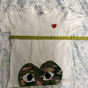 Comme des Garcons PLAY White Tee with Red Heart and Camouflage Design